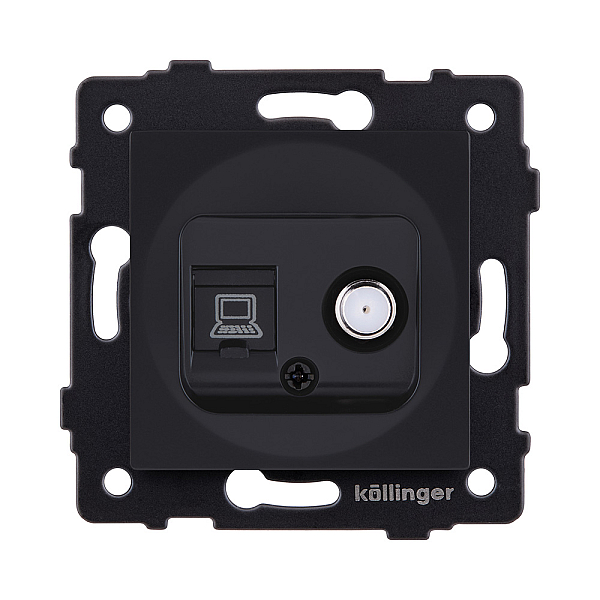 Розетка двойная спутниковая SAT + RJ45 Cat.6, черный матовый Kollinger REA-014BM для Aspekt, Eleganz, Reflex