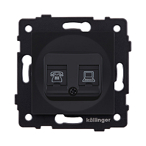 Розетка двойная RJ11 + RJ45 Cat.6, черный матовый Kollinger REA-011BM для Aspekt, Eleganz, Reflex