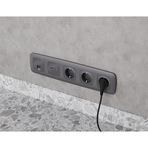 Комплект механизма компьютерной розетки Ambrella Volt RJ-45 (8P8C) CAT6A экранированной с автоматической защитной шторкой OMEGA MO662005 Антрацит серый QUANT (OP6620, VM185)