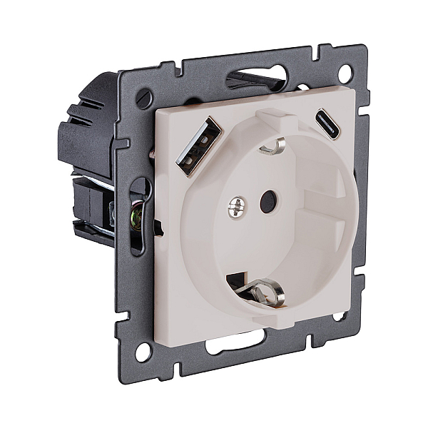 Розетка штепсельная SCHUKO 16A/250 В с USB A+C 20W, кашемир матовый Kollinger REA-004CM для Aspekt, Eleganz, Reflex