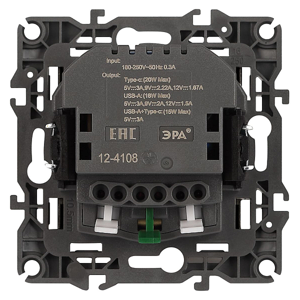 Розетка ЭРА Серия 12 12-4108-16 2P+E 16A-250В со шторками с USB type-A+C 5В-3А титан Б0067762
