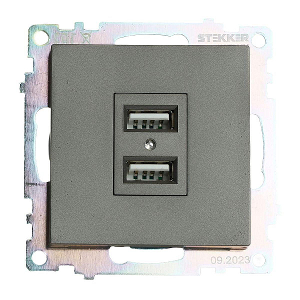 Розетка 2хUSB Stekker Катрин графит GLS10-7115-06 49422