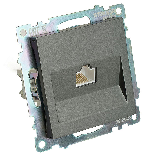 Розетка компьютерная RJ-45 Stekker Катрин графит GLS00-7107-06 49418