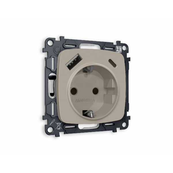 Комплект механизма розетки 2USB A+C 20W (быстрая зарядка) с/з Ambrella Volt Omega MO370010 Комплект механизма розетки 2USB A+C 20W (быстрая зарядка) с/з Ambrella Volt Omega MO370010