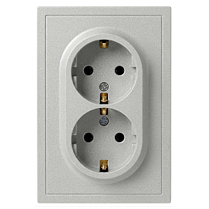 Розетка Эра Galaxy 15-2105-03 с заземлением двойная 2X2P+E Schuko со шторками IP20 16А-250В алюминий Б0070701