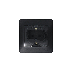 Розетка с/з со шторками с крышкой, 16А, IP44 (в сборе) Systeme Electric Glossa Антрацит GSL000748
