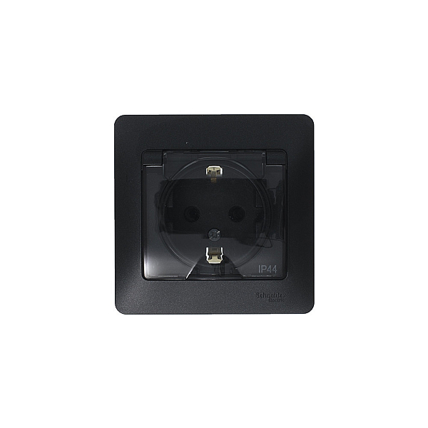 Розетка 2К+З Systeme Electric Glossa 16A 250V со шторками и крышкой антрацит GSL000748