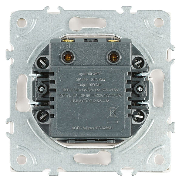 Розетка двухместная USB + Type C Stekker Эмили белый фарфор RST10-5115-01 49879