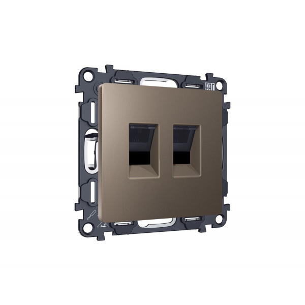 Комплект мех-ма компьютерной двойной розетки RJ-45 с автоматической защитной шторкой Alfa Темная бронза матовый Quant Ambrella Volt MA642110 (AP6421, VM189)