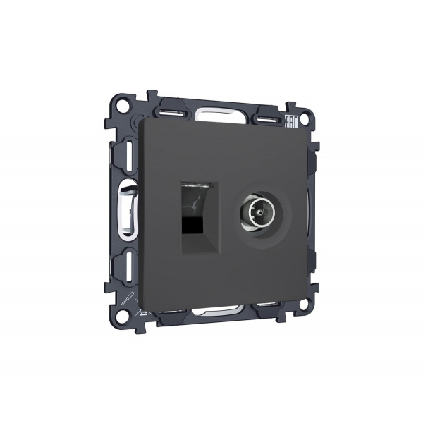 Комплект мех-ма розетки компьютерной + TV оконечной RJ-45 с автоматической защитной шторкой Alfa Графит мягкое касание Quant Ambrella Volt MA912510 (AP9125, VM195)