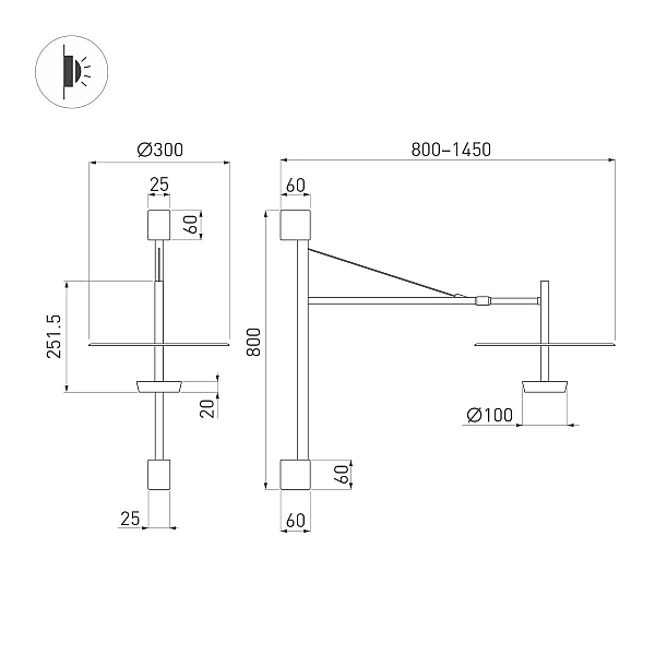Бра Arlight SP-CAMPANA-WALL-L1450-9W Warm3000 (BK, 130 deg, 230V, TELESCOPIC) (IP20 Металл) 059596