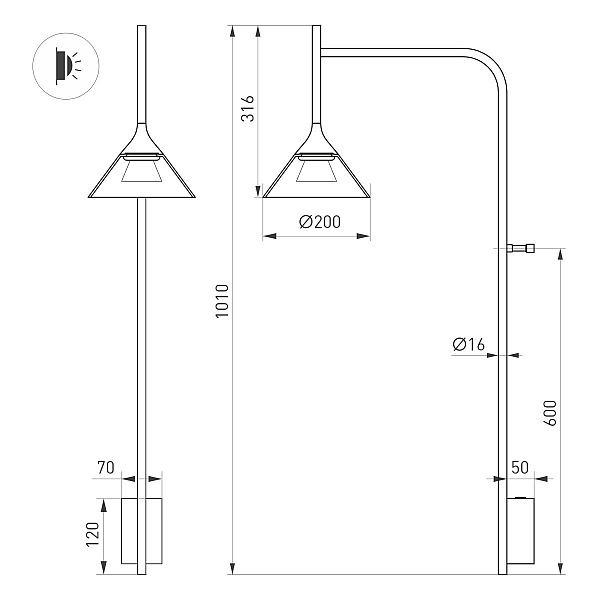 Бра Arlight SP-OMBRELLO-WALL-7W Warm3000 (BK, 30 deg, 230V) (IP20 Металл) 059591