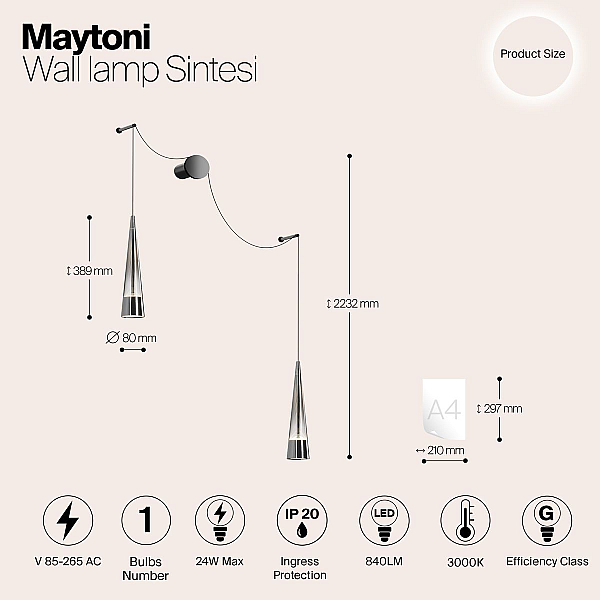 Подвесной светодиодный светильник Maytoni Sintesi P090WL-L24CH3K