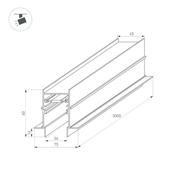 Магнитный встраиваемый шинопровод Arlight Mag-Track-4560-FDW-3000 (BK) 034680