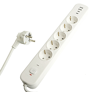 Сетевой фильтр 5-местный с/з и 2 USB-A+2 Type-C 4 Stekker Nova HM21-51-05 50104