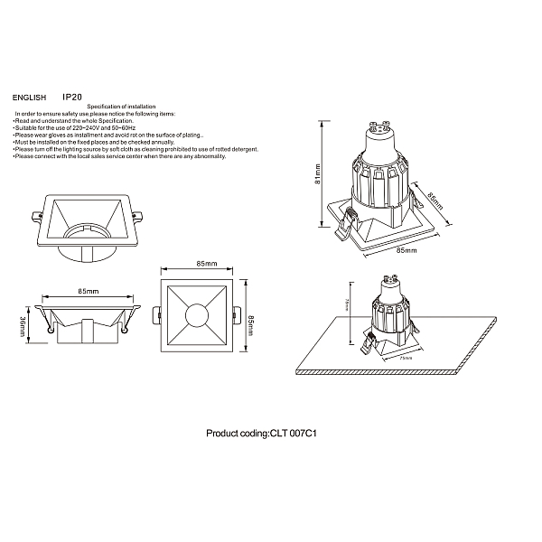 Встраиваемый светильник Crystal Lux CLT 007C1 WH