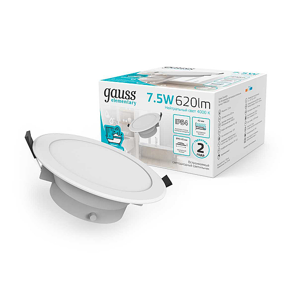 Встраиваемый светодиодный светильник Gauss Elementary Downlight 999420207