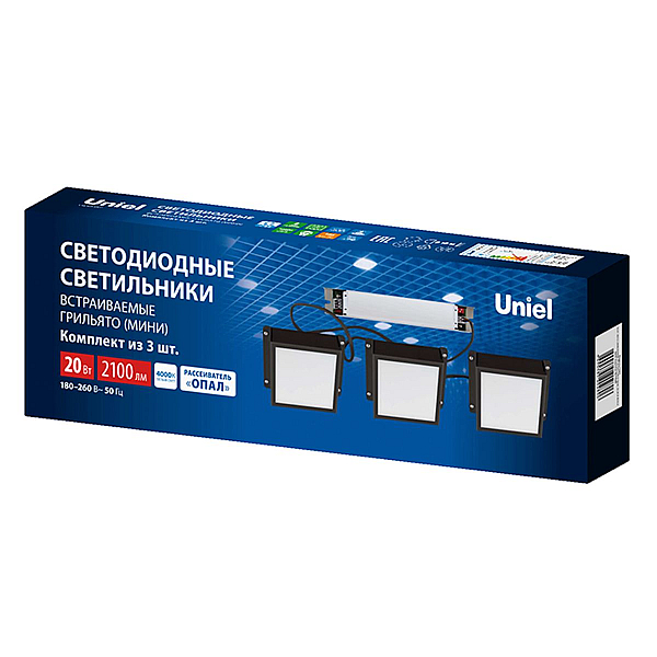 Встраиваемый светильник Uniel ULP-1010-20W/4000K IP54 GRILYATO OPAL BLACK KIT03 UL-00012836