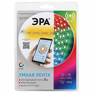Комплект светодиодной ленты Эра 12В 5050 7,2Вт/м RGB 5м IP65 5050-30-RGB-IP65-Wifi-5m (12V) Б0043446