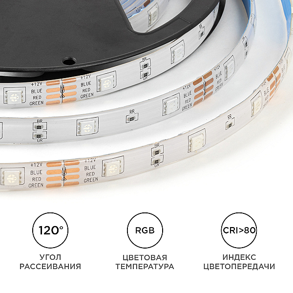 Светодиодная влагозащищенная лента OGM 12В 5050 7,2Вт/м RGB 5м IP65 LSE-284
