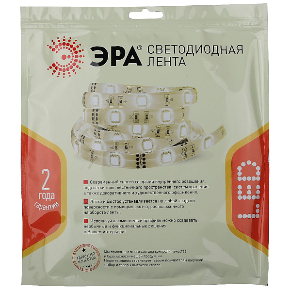 Светодиодная влагозащищенная лента ЭРА 4,8W/m 60LED/m 2835SMD белый 5M LS2835-4,8-60-24-65-4000К-5m Б0043111