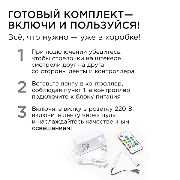 Комплект адресной светодиодной ленты Apeyron 14,4W/m 60д/м smd5050 белый 5м 10-93