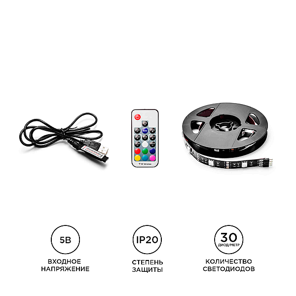 Светодиодная лента Apeyron 7,2W/m 30LED/m 5050SMD разноцветная 1M 10-69