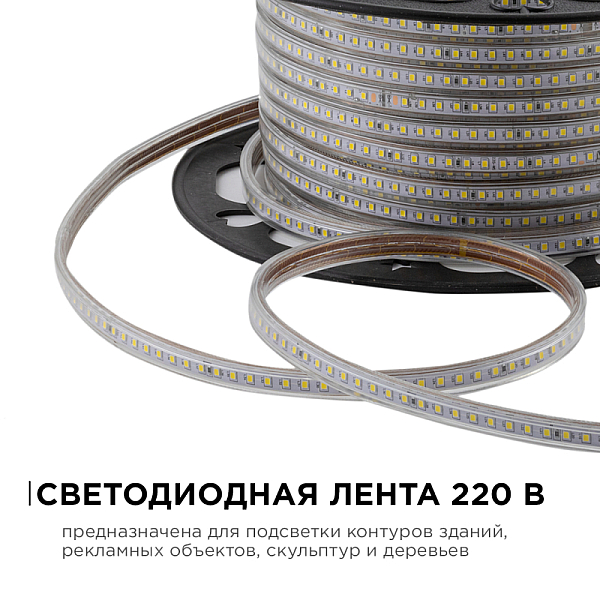 Светодиодная лента OGM Эконом 220В 2835 7Вт/м 6500К 50м IP65 O17-09