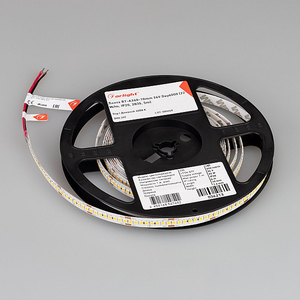 Светодиодная лента Arlight RT-A240-10mm 24V Day4000 (22 W/m, IP20, 5m) (высок.эфф.150 лм/Вт) 036213(1)