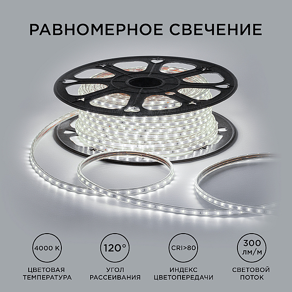 Светодиодная лента OGM Эконом 220В 2835 5Вт/м 4000К 50м IP65 O17-02