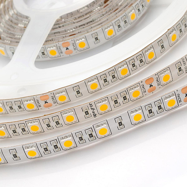 Светодиодная лента Apeyron 24В ПРО 14,4Вт/м smd5050 60д/м IP65 1100Лм/м 5м 3000К 00-320