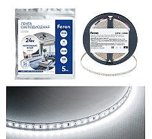 Светодиодная лента 24V Feron LS506, 120*SMD2835, 11W/m, IP20, 4000К (нейтральный белый) 53058