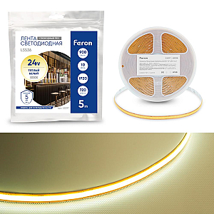 Светодиодная лента Feron 10W/m 720LED/m 2110SMD 3000К 5M свободный рез LS536 53097
