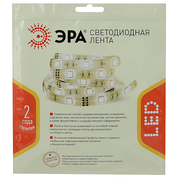 Светодиодная лента ЭРА 4,8W/m 60LED/m 2835SMD теплый белый 5M LS2835-4,8-60-24-33-3000К-5m Б0043109