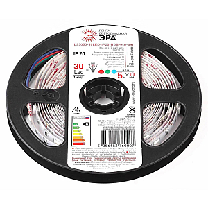 Светодиодная лента Эра 12В 2835 7,2Вт/м RGB 5м IP20 LS5050-7,2-30-12-RGB-IP20-1 year-5m Б0035602