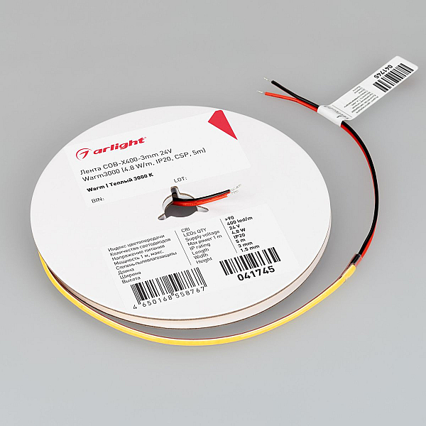 Светодиодная лента Arlight COB-X400-3mm 24V Warm3000 (4.8 W/m, IP20, 5m) 041745(1)