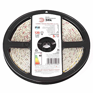 Светодиодная лента Эра 12В 2835 9,6Вт/м 3000K 5м IP65 LS2835 120LED-IP65-WW-eco-5m Б0035600
