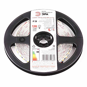 Светодиодная лента Эра 12В 2835 9,6Вт/м 3000K 5м IP20 LS2835-120LED-IP20-WW Б0035596