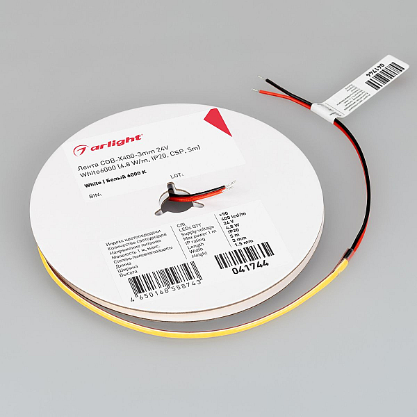 Светодиодная лента Arlight COB-X400-3mm 24V White6000 (4.8 W/m, IP20, 5m)  041744(1)