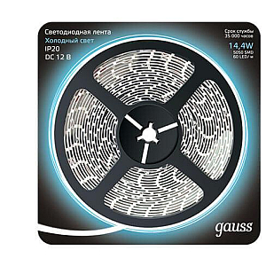 Светодиодная лента Gauss 14,4W/m 60LED/m 5050SMD холодный белый 5M 312000314