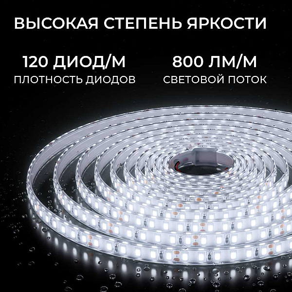 Светодиодная лента Apeyron 9,6W/m 120LED/m 2835SMD холодный белый 5M 00-443