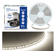 Светодиодная лента 24V Feron LS502, 180*SMD2835, 16W/m, IP20, 4000К (нейтральный белый) 53090