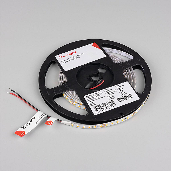 Светодиодная лента Arlight UL-A120-8mm 24V Warm2400 (9.6 W/m, IP20, 5m) (7 лет) 042299