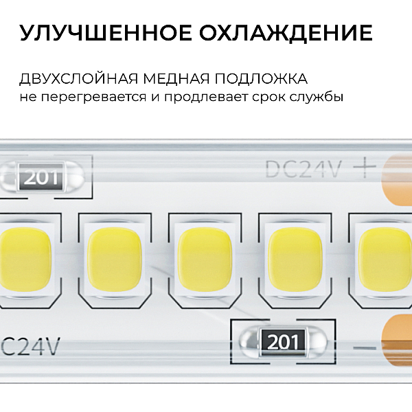 Светодиодная лента Apeyron 24В, 14,4 Вт/м, 1200 лм/м, 4000К, smd2835, 240 д/м, IP65, 5м 00-504
