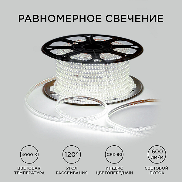 Светодиодная лента OGM Эконом 220В 2835 7Вт/м 4000К 50м IP65 O17-08