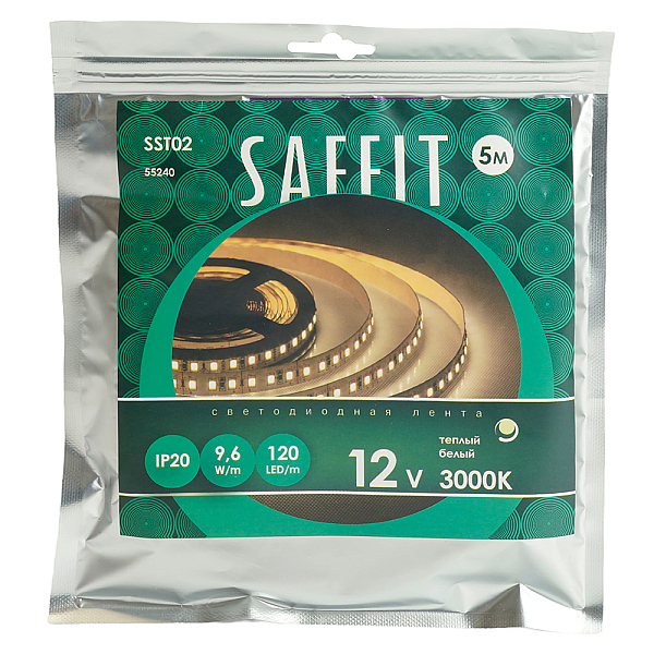 Светодиодная лента Saffit 9,6W/m 120LED/m 2835SMD теплый белый 5М SST02 55240