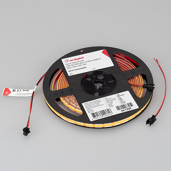 Светодиодная лента Arlight герметичная COB-SE-X360-8mm 5V Warm3000 (5 W/m, IP65, 5m)  041709(1)