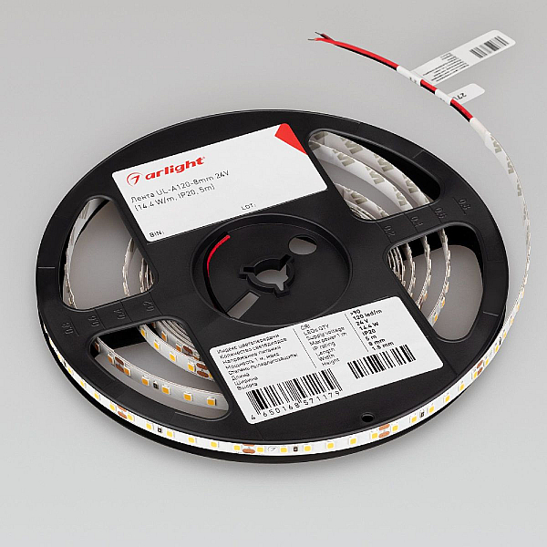 Светодиодная лента Arlight UL-A120-8mm 24V Warm2700 (9.6 W/m, IP20, 5m) 042298
