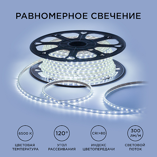 Светодиодная лента OGM Эконом 220В 2835 5Вт/м 6500К 50м IP65 O17-03