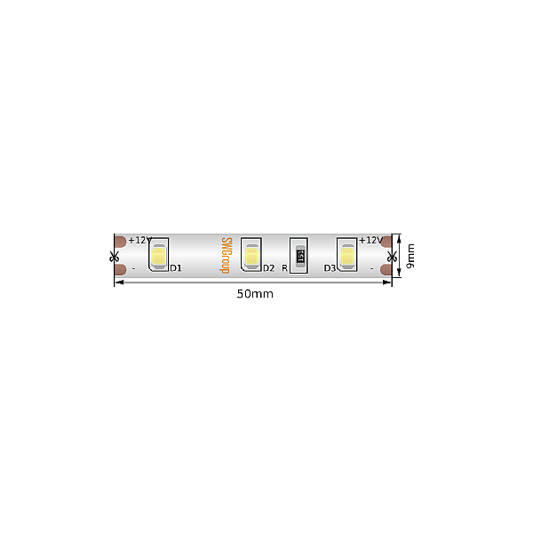 Светодиодная лента SWG Standard 12В 2835 4,8Вт/м 2700-3200K 5м IP66 SWG260-12-4.8-WW-66-M 019158